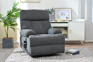 English Elm Oversized Power Lift Recliner Chair with Remote Control, Spacious Fabric Seat and Side Pocket for Comfort and Support Dark Gray W1028P261272