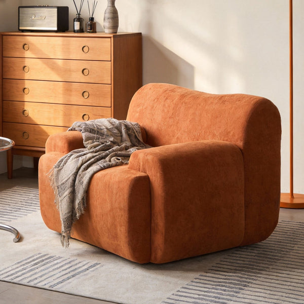 English Elm Wide Chenille Accent Chair Oversized Cozy Seat for Bedroom Living or Studio Spaces Orange W5385P433251