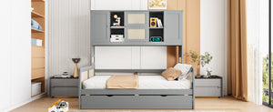 English Elm Full Size Wooden Daybed With Twin Trundle, Storage Cabinet & Shelves For Space-Saving Comfort N820S00049E