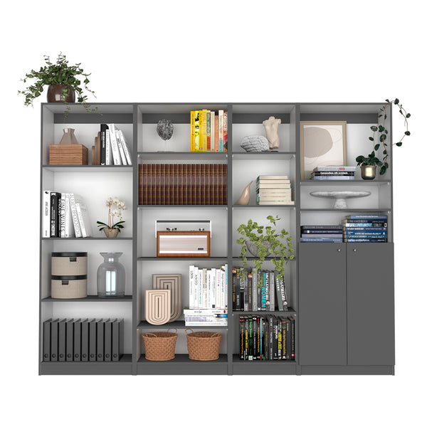 English Elm Dupree 4-Piece Home Bookcase Set with 17 Shelves & Double-Door Cabinet, Stylish Durable Storage Solution Multicolor 41 L x 28 W x 5 H B200S00358