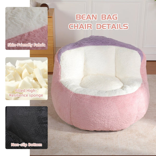 English Elm Oversized Multicolor Faux Fur Bean Bag Chair - Cozy Lounger With Shredded Foam, No Assembly Needed! W3723P375715-GIGA