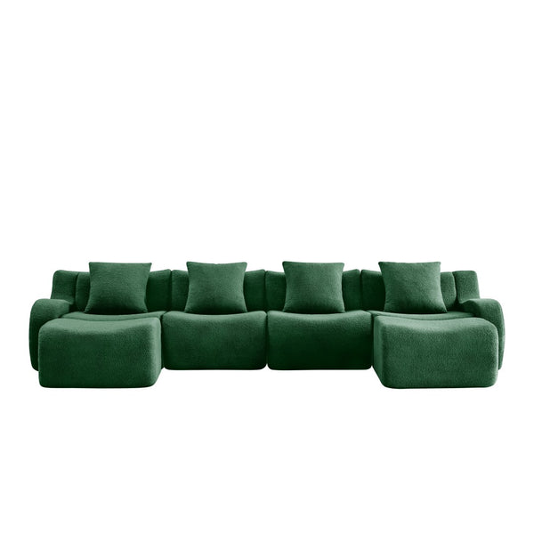 English Elm U-Shaped Modular Boneless Sofa In Plush Teddy Fabric - No Assembly, Ergonomic Design & Anti-Slip Base W714S01446-GIGA