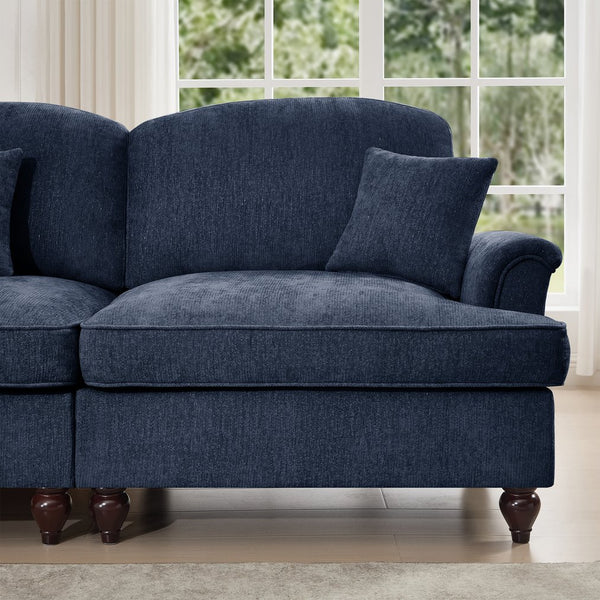 English Elm Classic U-Shape 4-Seater Modular Sectional Sofa In Soft Chenille With Ruffled Skirts & Spindle Legs W3041S00262