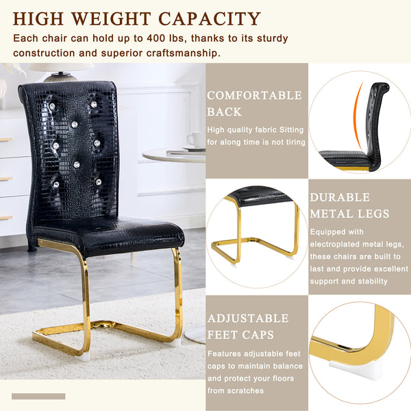 English Elm Set of 2 Glam Faux Alligator Pvc Dining Chairs with Crystal Buckle Bow Legs Black W3875P371066