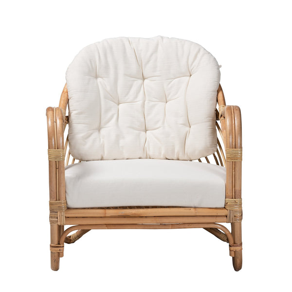 English Elm Modern Handcrafted Rattan Armchair Bohemian Woven Frame with Removable Cushion Accent Seat B2750P470075
