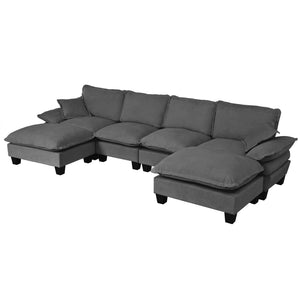 English Elm Modular U-shape Chenille Cloud Sectional with Sculptural Sailboat Arms Six Seats Grey W3163S00128