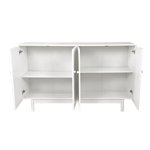 English Elm Stylish 4-Door Intaglio Storage Cabinet with Pine Legs and Solid Wood Pulls, Mid-Century Modern Console White W757P151917