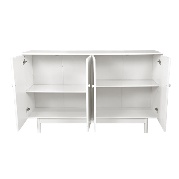 English Elm Stylish 4-Door Intaglio Storage Cabinet with Pine Legs and Solid Wood Pulls, Mid-Century Modern Console White W757P151917