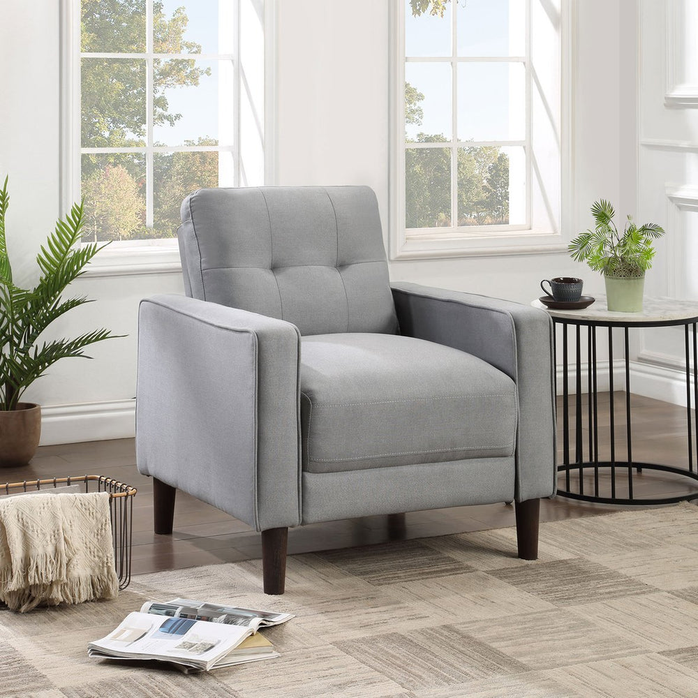 English Elm Harvey Grid Tufted Accent Chair in Grey Fabric with Tapered Legs for Any Room B062P440342