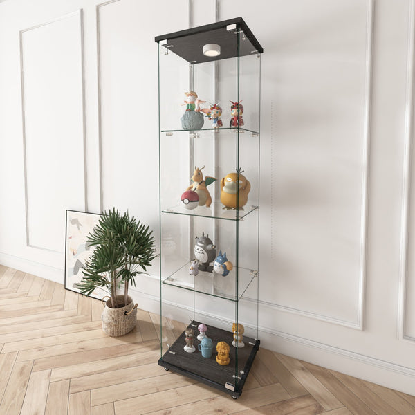 English Elm Modern Glass Display Cabinet With Rgb Led Lights, Quick Assembly, 1-Door 4-Shelf Design For Any Space W241P242901