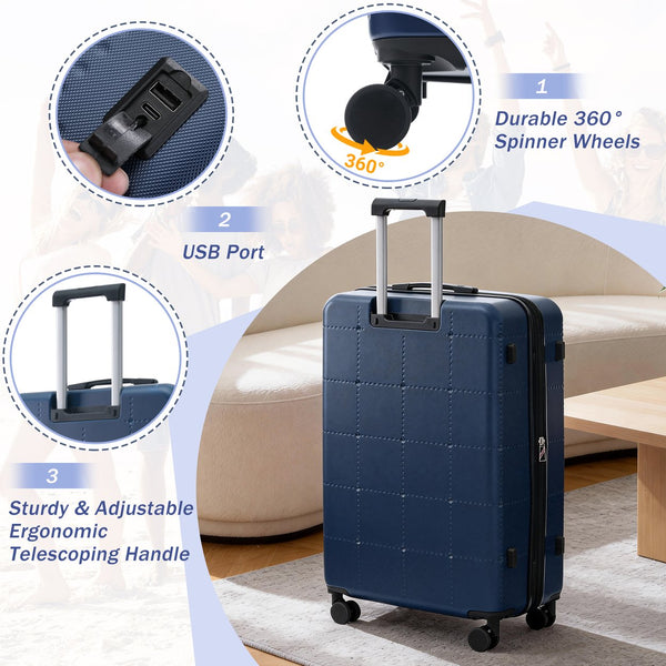 English Elm Luggage 5 Piece Hardside Abs Set with Front Access Carry on and Tsa Spinner Wheels Blue N732P391557C