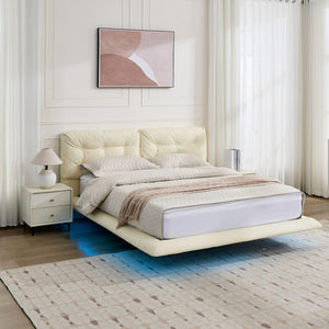 English Elm Christopher Knight Home® - Queen Plush Leather Upholstered Bed Frame with Wingback Headboard, Wavy Footboard, Quiet Support White 37.59 L x 32.25 W x 13 H N761S0000022W