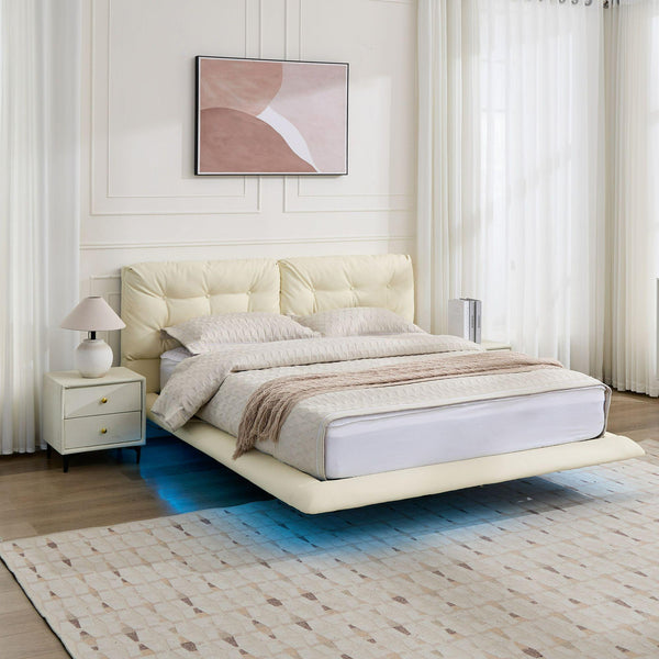 English Elm Christopher Knight Home® - Queen Plush Leather Upholstered Bed Frame with Wingback Headboard, Wavy Footboard, Quiet Support White 37.59 L x 32.25 W x 13 H N761S0000022W