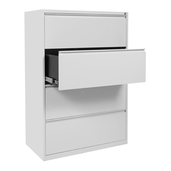 OSP Home Furnishings 36" Wide Four Drawer Lateral File Cabinet with Ball Bearing Slides and Locking Storage 4 LF436-WH
