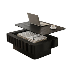 English Elm 38.6'' Fluted Lift-top Coffee Table with Hidden Storage Adjustable Modern Matte Surface Black W1435P293220