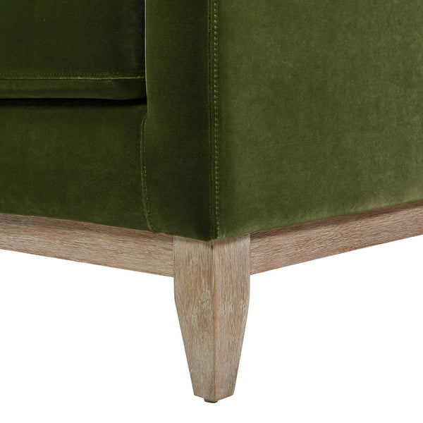 English Elm Jennifer Taylor Home - Pasadena Modern Farmhouse Sofa 75.5" Performance Velvet Upholstery, Sustainable Rubberwood Base Olive Green B2719P238337