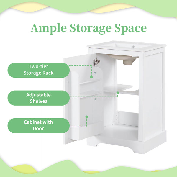 English Elm 20" Bathroom Vanity With Soft-Close Door, Ceramic Sink, Adjustable Shelves & Chic Storage Solutions N725P351852K