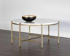 Sunpan Solana Coffee Table – Stunning Marble Look Top with Antique Brass Base for Modern Living Spaces Round - 34W x 34D x 16H