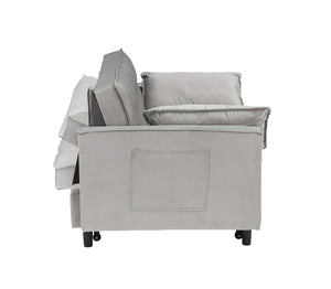English Elm Modern Velvet Loveseat Futon Sofa Bed 3-in-1 Convertible Small Sleeper Couch with Recline, Pillows, Pockets, Beige Gray W3371P315000