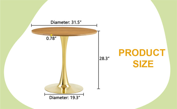 English Elm Round Faux Marble Tulip Pedestal Dining Table Mid Century Modern for Small Bistro Spaces Gold,Wood W2920P401552