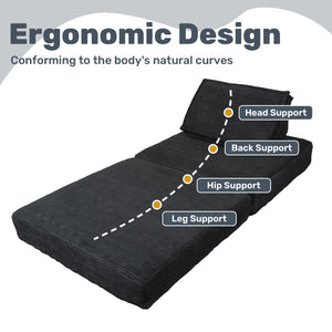 English Elm Folding Corduroy Sofa Bed Chair with Pillow – 4‑in‑1 Foldable Sleeper, Supportive Portable Lounger W3795P358117