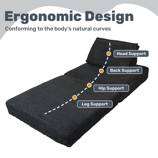 English Elm Folding Corduroy Sofa Bed Chair with Pillow – 4‑in‑1 Foldable Sleeper, Supportive Portable Lounger W3795P358117