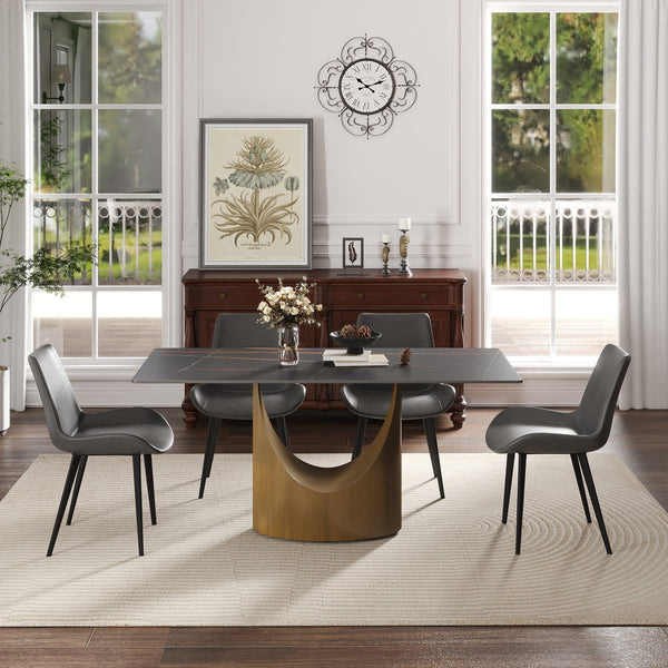 English Elm 63" Modern Artificial Stone Dining Table With Bronze Iron Legs - Seats 6-8, Durable & Stylish! W1535S00552