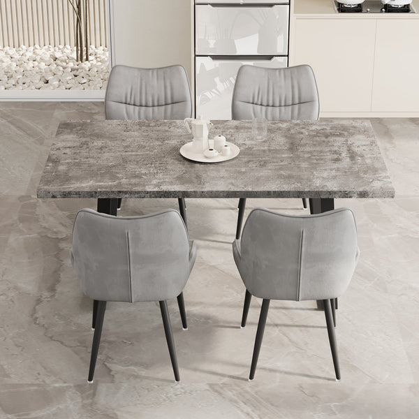 English Elm 62.9-Inch Stylish Mdf Dining Table And Velvet Chair Set For 4-6, Easy Assembly, Modern Comfort W1727S00077