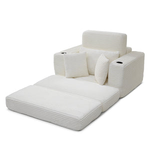 English Elm 52.4'' Boneless Foam Chaise Lounge Convertible Corduroy Sofa Bed for Living Room Beige W1117P410647