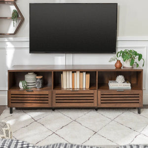 English Elm Walker Edison - Modern Boho Slatted 2-Door 1-Drawer 70 TV Stand Dark Walnut — Transitional, Durable, Fits 85" TVs B185P244257