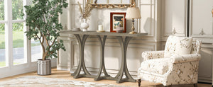 English Elm U-style Farmhouse Console Table Oak Veneer Top Curved Rubberwood Legs Entryway Gray N711P295300E