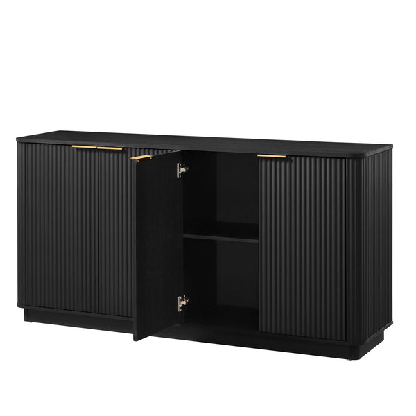 English Elm 63" Wave Front Sideboard with Four Door Storage for Living Room Hallway Bedroom W1820P431357