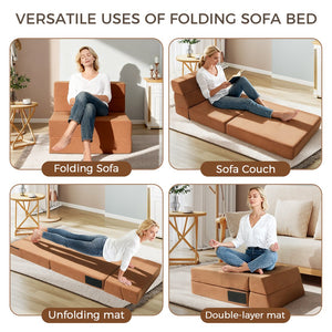 English Elm Folding Floor Sofa Convertible Foam Lounger Sleeper for Studio Dorm or Small Space T5880P498063