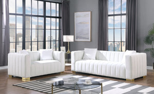 English Elm A Modern Channel Sofa - Elegant 3-Seater Chesterfield Style In White Velvet For Timeless Living Spaces W1099S00081