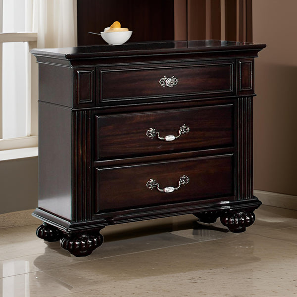 English Elm Syracuse Dark Walnut Nightstand with Antique Brass Hardware for Classic Bedrooms B056P417102