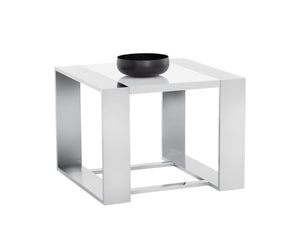 Sunpan DALTON Modern End Table - High-Gloss White Top & Polished Stainless Steel Frame - Stylish & Durable 101649