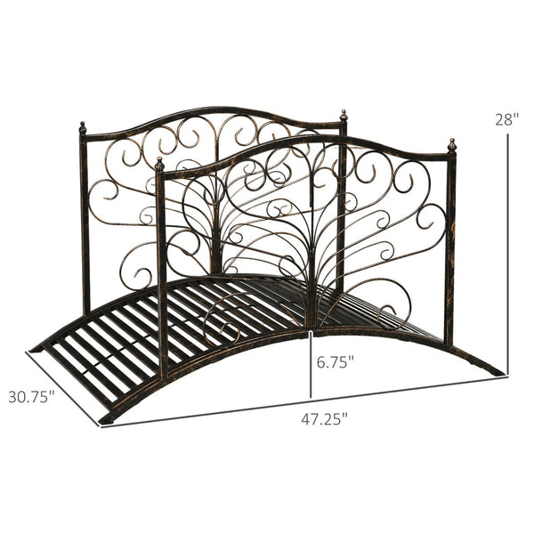English Elm Outsunny 4' Metal Garden Bridge With Elegant Scrollwork, Safety Rails & Easy Assembly For Outdoor Decor W2225P217548-GIGA