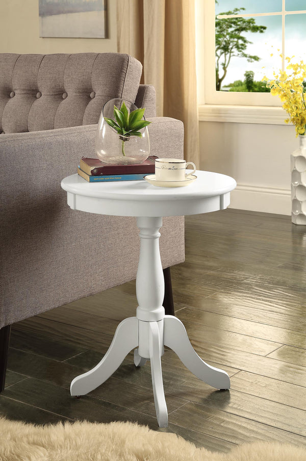English Elm Alger Round White Finish Accent Table — Cottage Transitional Pedestal Side Table, Solid Wood Top, 40lb B2726P256196