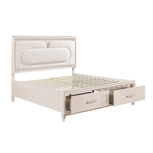 English Elm Modern Queen Platform Bed Chenille Headboard Led Lighting Footboard Storage Drawers B011S02158