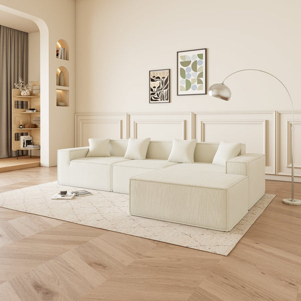 English Elm Modular L-Shaped Sectional Sofa - Reversible Chaise, Soft Corduroy Fabric, Space-Saving Comfort W1765S00107