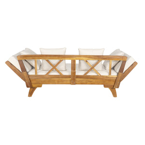English Elm Christopher Knight Home® - Outdoor Acacia Daybed Sofa with Foldable Arms, Rust‑Resistant Teak Frame & UV‑Proof Beige Cushions N779P249303T