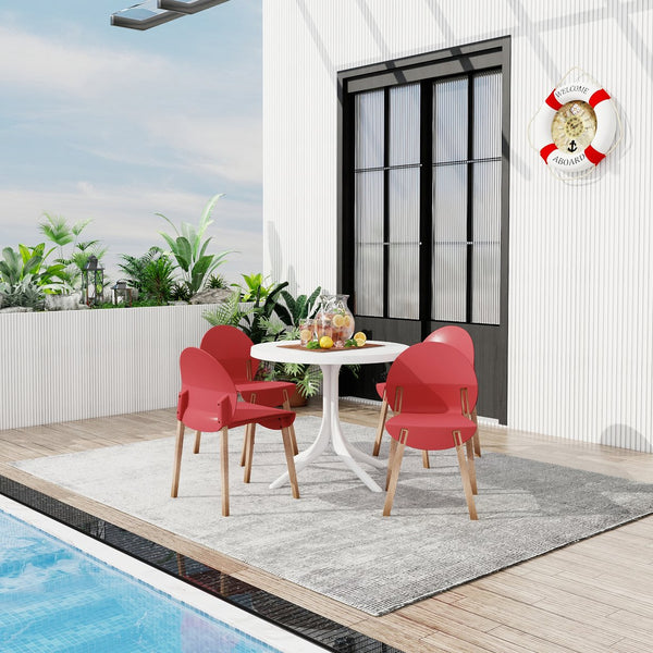 English Elm Summer 5 Piece Round Dining Set Polypropylene Stackable Chairs Oak Legs Modern Style Crimson Red,White W3450S00038