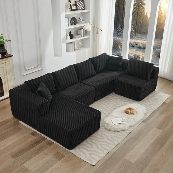 English Elm 106" Plush Corduroy Cloud Sectional Sofa with Right Chaise — Deep Seat, No Assembly, Modern Comfort W1143S00029 W1143S00029