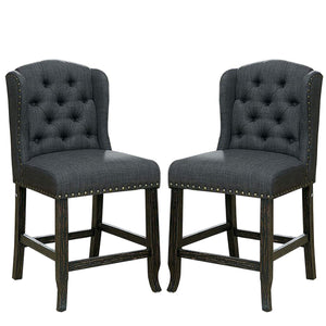 English Elm Bega Wingback Tufted Counter Stools Set of Two Gray Linen Rustic Farmhouse Seating B056P416835