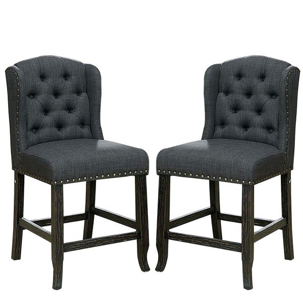 English Elm Bega Wingback Tufted Counter Stools Set of Two Gray Linen Rustic Farmhouse Seating B056P416835