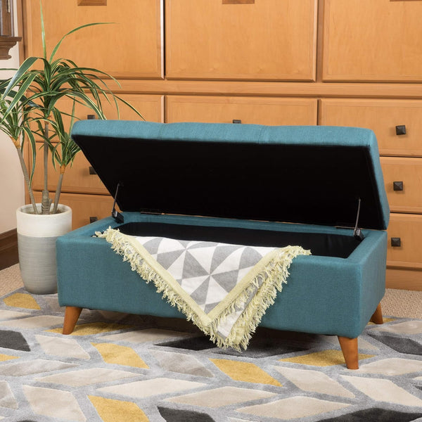 English Elm Christopher Knight Home® - Home Tufted Ainsley Button Storage Ottoman Bench with Hinged Lid, 38" Wide Fabric Seat, Birch Legs, Stylish Hidden Storage for Living Room or Bedroom Teal 74491.00TEL