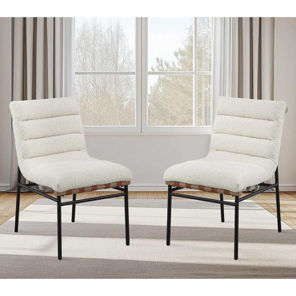 English Elm Set Of 2 Elegant White Boucle Upholstered Dining Chairs With Black Iron Legs For Modern Spaces B016P392718-GIGA