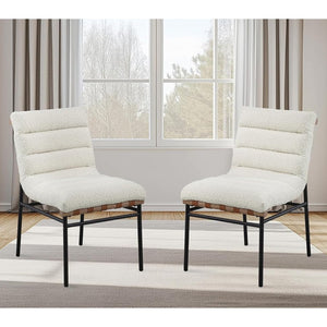 English Elm Set Of 2 Elegant White Boucle Upholstered Dining Chairs With Black Iron Legs For Modern Spaces B016P392718-GIGA