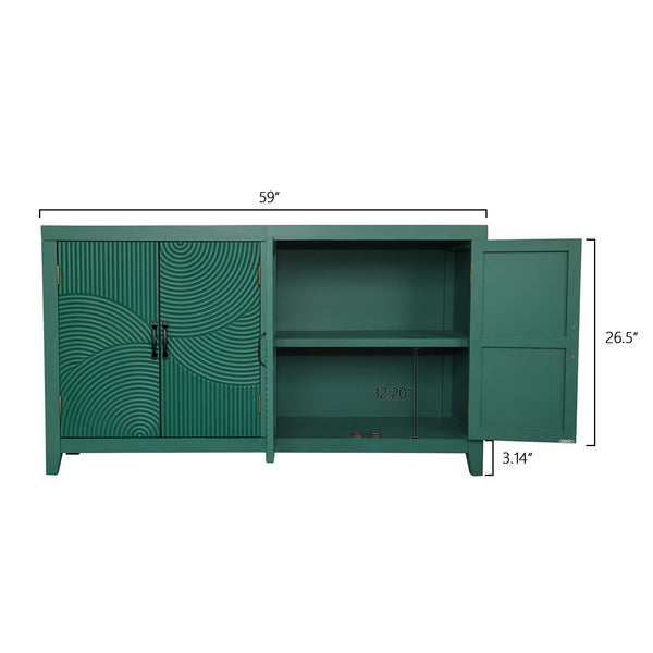 English Elm 59"Green Vintage Mid Century Accent Cabinet with 4 Doors, Spacious Buffet Sideboard for Living Room W2295P294587