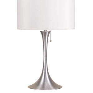 English Elm 27" Tall Metal Retro Table Lamp – Elegant Silver Finish & White Linen Shade For Modern Ambiance B072116070
